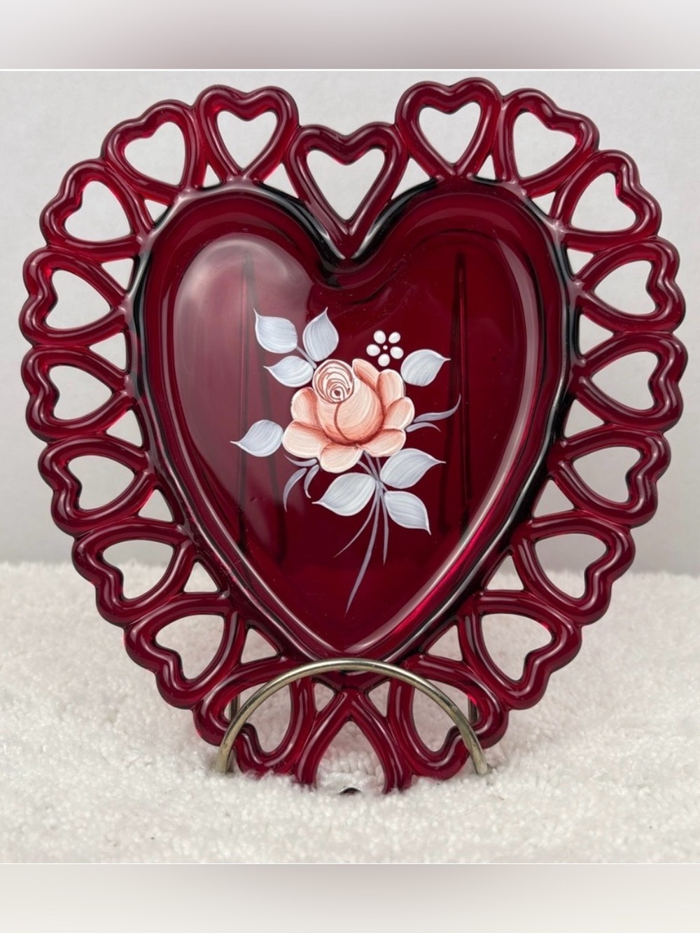 Vintage Westmoreland Ruby Red Heart Trinket Dish or Decorative Item
